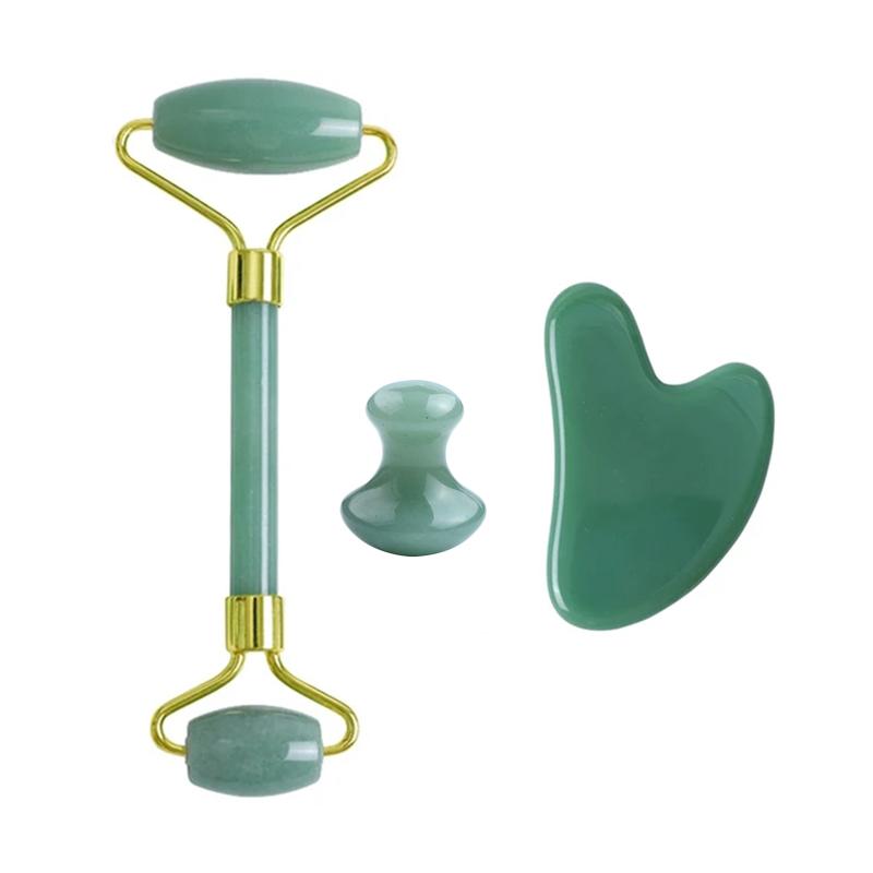 2/3/4pcs Natural Rose Quartz Obsidian Jade Roller Gua Sha Stone Set Gouache Scraper Facial Lifting Anti-Wrinkle Skin Care Tools