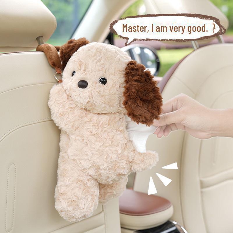 Plush Dog Car Tissue Box: Cute Hanging Cartoon for Car Interiors