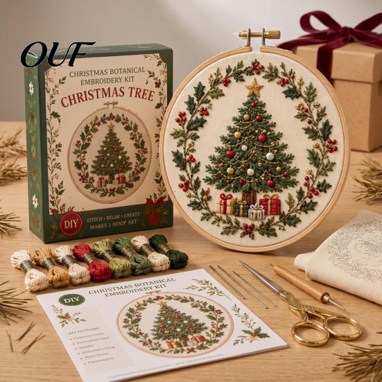 Набор для вышивания Christmas для начинающих, с напечатанным рисунком, полный комплект, арт и наборы инструментов для взрослых, праздничный настенный орнамент