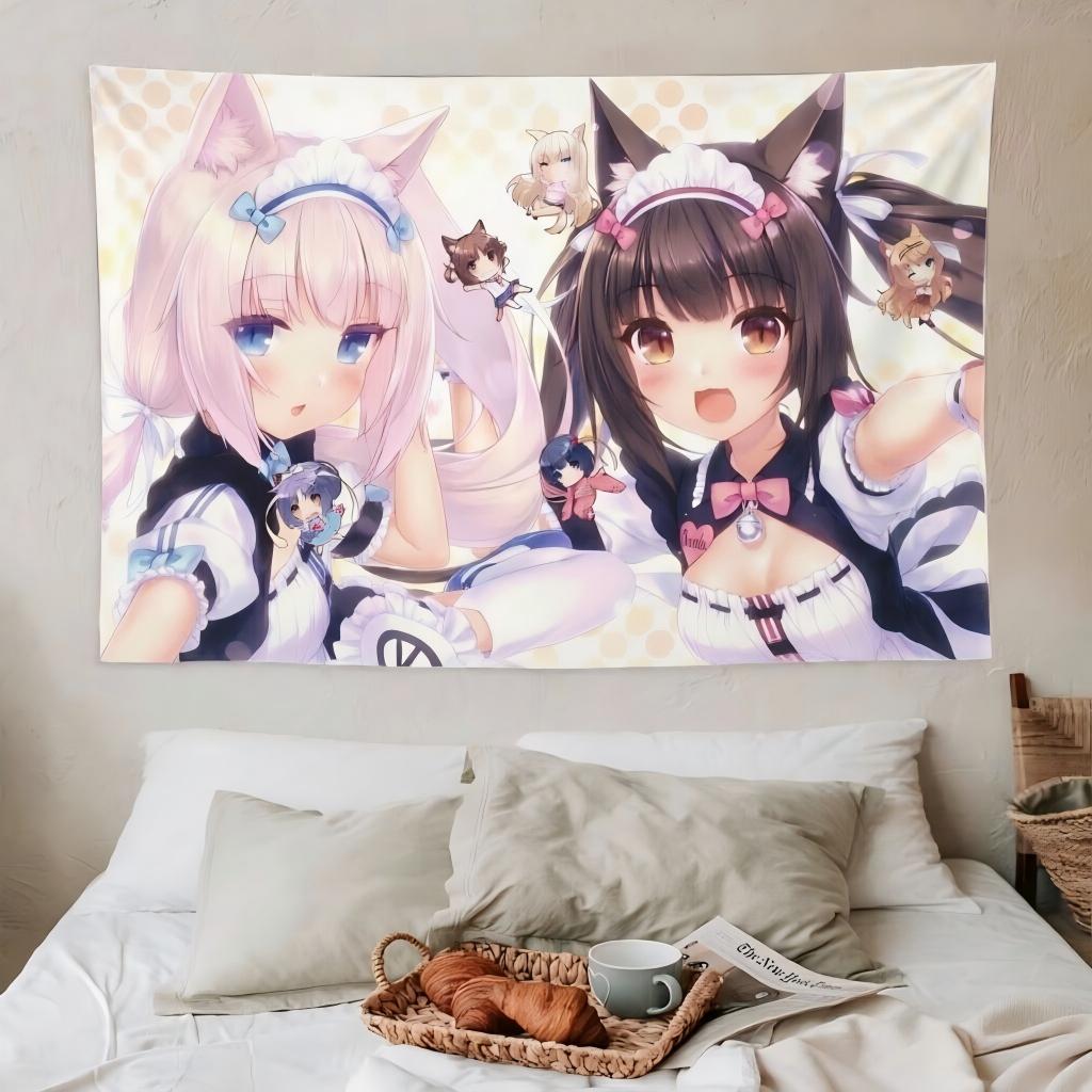 1 шт. N-Nekopara C-Chocola Vanilla Горничная Гобелен Фон в горошек Настенное панно Кавайный Декор Спальня Подростка Общежитие Подарок для фанатов