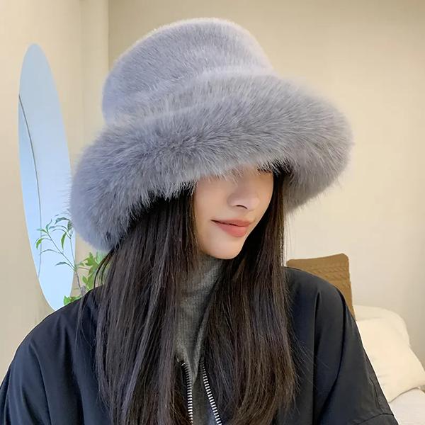 WTEMPO Winter Large Head Circumstance Retro Plush Fisherman's Hats Women's Thickened Imitation Fur Warm Versatile Ear Protection Bucket Hats