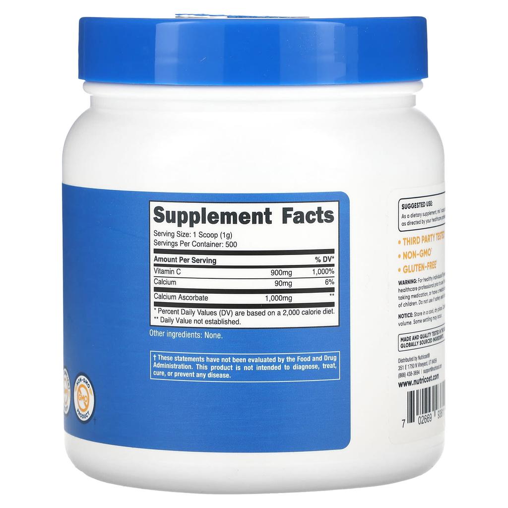 Nutricost Calcium Ascorbate, Unflavored, 1.1 Lb (500 G)