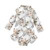 Baby Girl One Piece Swimsuits Floral Print Long Sleeve Zip-up Ruffle Jumpsuit Swimwear Beachwear Bathing Suit