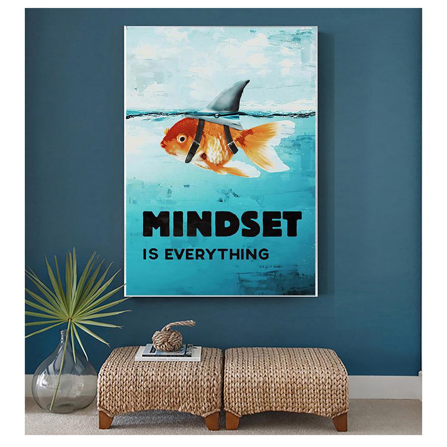 Home Decor Mindset Is Everything Shark Fish Pictures Motivational Nordic Poster For Living Room Wall Art Canvas Painting Printed
