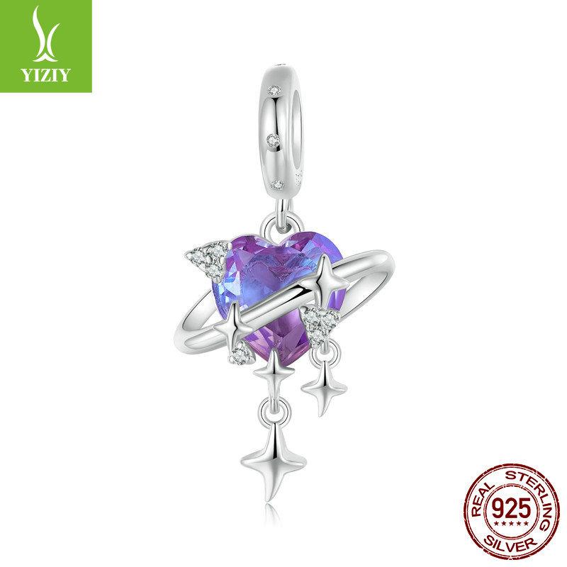 Romantic Purple And Pink Gradual Change Starry Sky Diy Pendant Accessories, Dream Love S925 Sterling Silver Bracelet Beaded