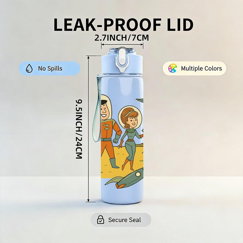 1PC Astronaut Mars Space Cartoon 750ml Color Plastic Sports Water Bottle Leakproof Flip Straw Lid Suitable for Sports Office Home Use