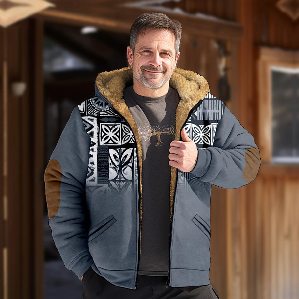 Men's Retro Print Jacket Men's Spring And Autumn Casual Trend Zipper Hooded Jacket