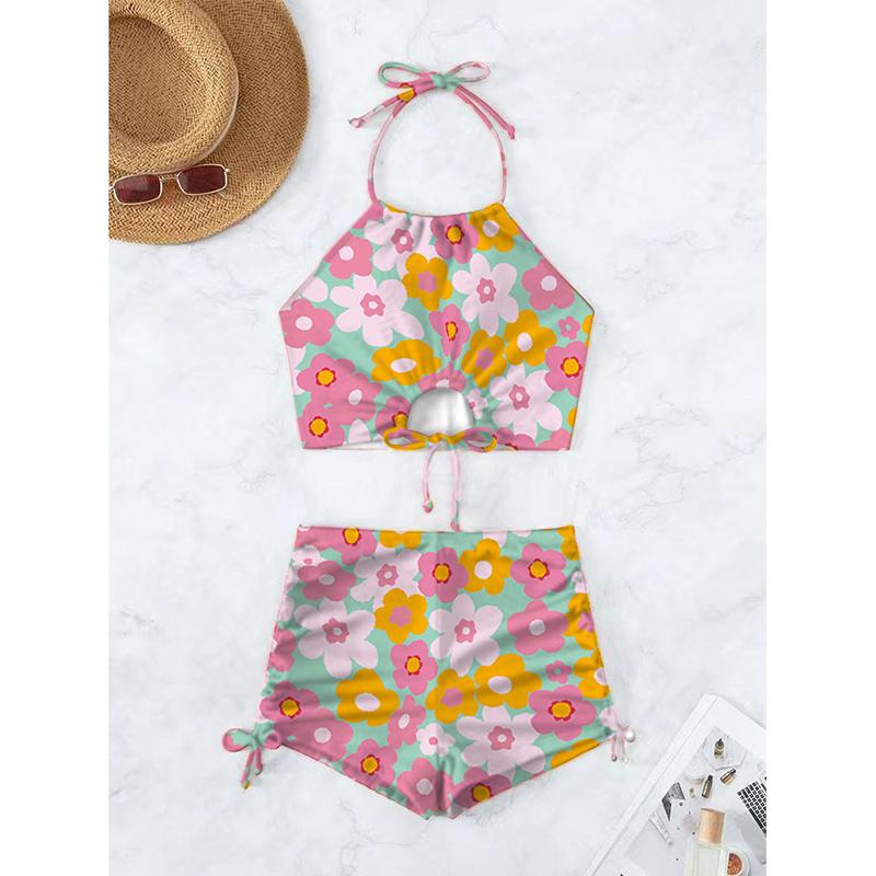 Sexy Bikini Shorts 2 Piece Set Women Laced Up Split Swimsuit Beach Bikini 2025 New Summer Swimwear Bikinis Set