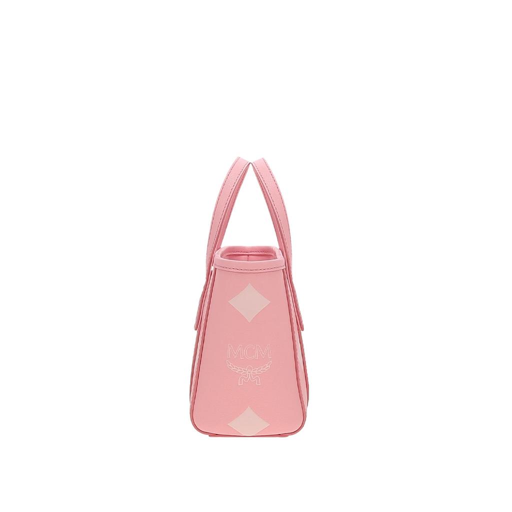 MCM Toni Logo Print Faux Leather Mini Tote Bag Women tote bag Light-Pink MWPFAMT09Q5001
