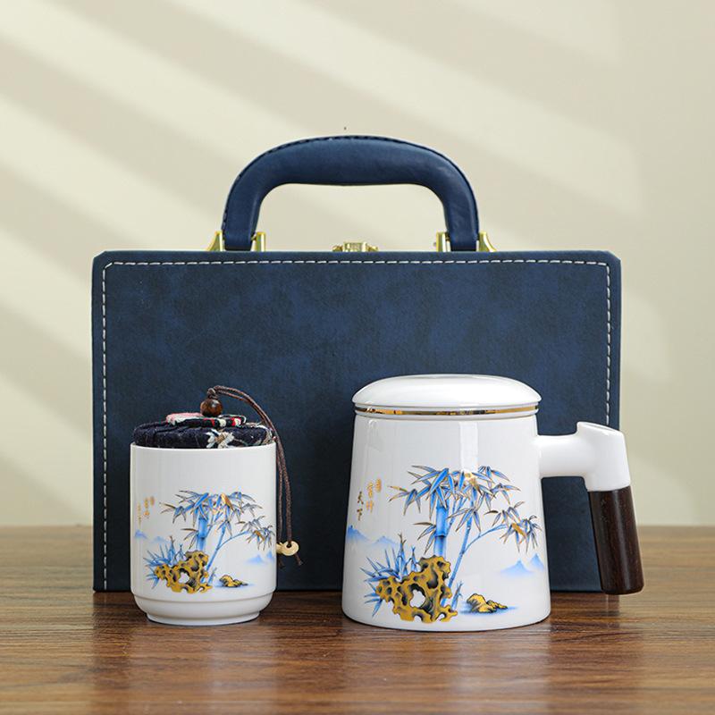 Ceramic mug office tea cup tea separation white porcelain large-capacity teapot gift box gift belt filter