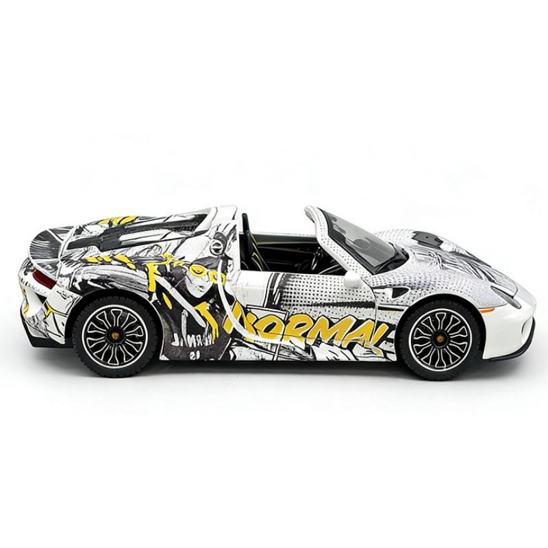 1/24 Porsche 918 Spyder Суперкар Металлическая модель автомобиля Со звуком и светом Инерционный Детская игрушка Коллекционные предметы Подарок на день рождения