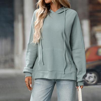 Весенне-осенние женские худи и свитшоты пуловеры с длинным рукавом вафельной вязки