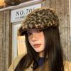 Retro Leopard Print Plush Forward Hat Autumn and Winter Hat Women's Big Head Circumference Showing Face Little Hot Girl Style Beret