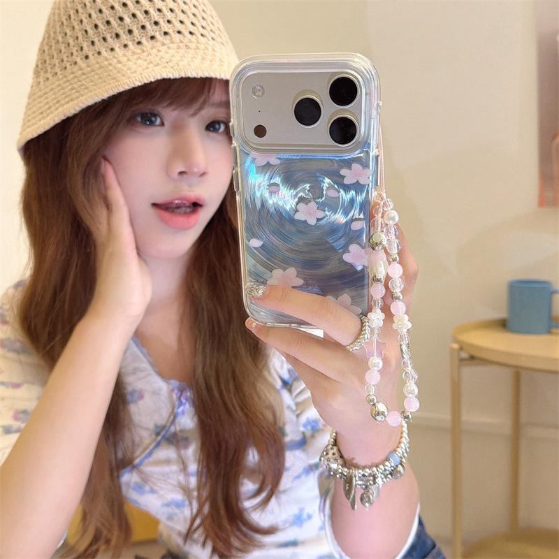 Креативный чехол 'Вихрь падающих цветов и текущая вода' для iPhone 17, 16 Pro Max/15/14