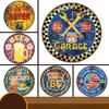 New - Style Route 66 Vintage Round Tin Art: Bar Background Wall Decor Mural with License Plate Design