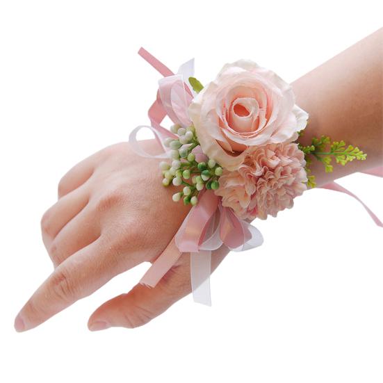 Wrist Flower Non-Fading Multi-color Decorate Elegant Bride Groom Fake Wrist Corsage for Party