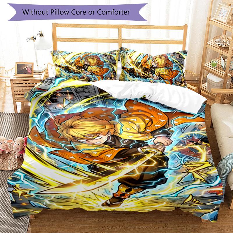 3pcs Agatsuma Zenitsu (4) Design Cover Set - HD Printed Bedding with 1 Cover and 2 Pillowcases - Perfect for Home and Dorm Decor