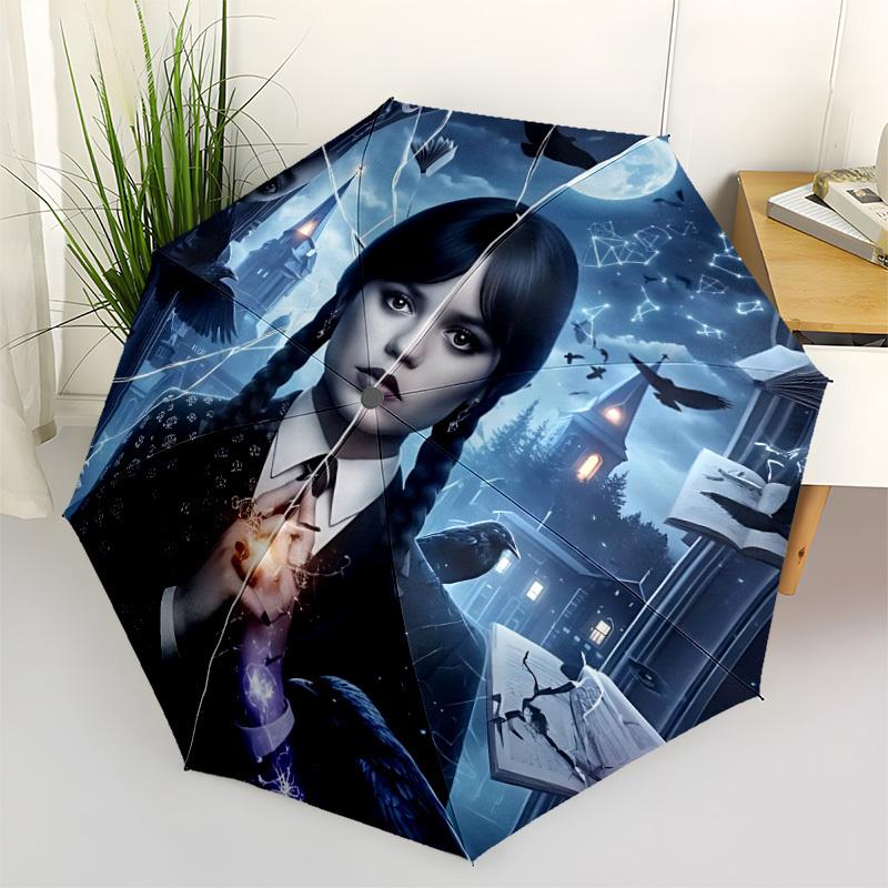 1PC Wednesday Automatic Open/Close Umbrella, 8-Rib Sturdy Frame, Lightweight Portable Umbrella, Commute, Business - Ideal Gift for Friend, Vibrant Pat