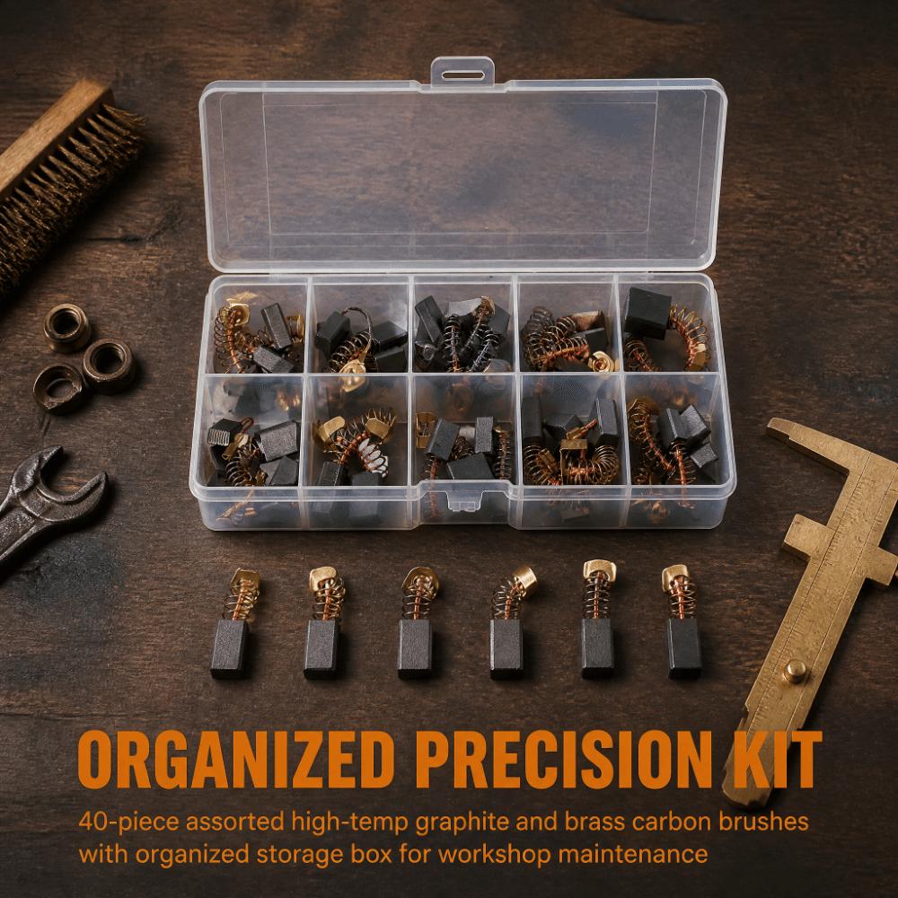 40PCS Graphite Electric Motor Carbon Brushes Assorted Sizes Carbon Brushes Set Industrial Machinery