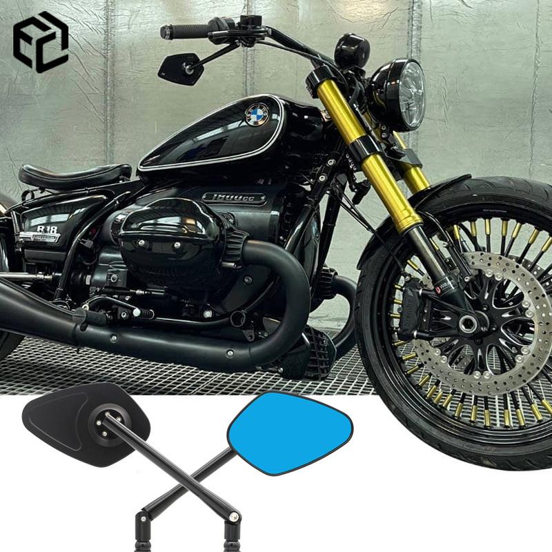For BMW R18 Motorcycle Accessories Side Universal Foldable Mirror Modified Blue Glass CNC Aluminum Handlebar End Bar Mirror