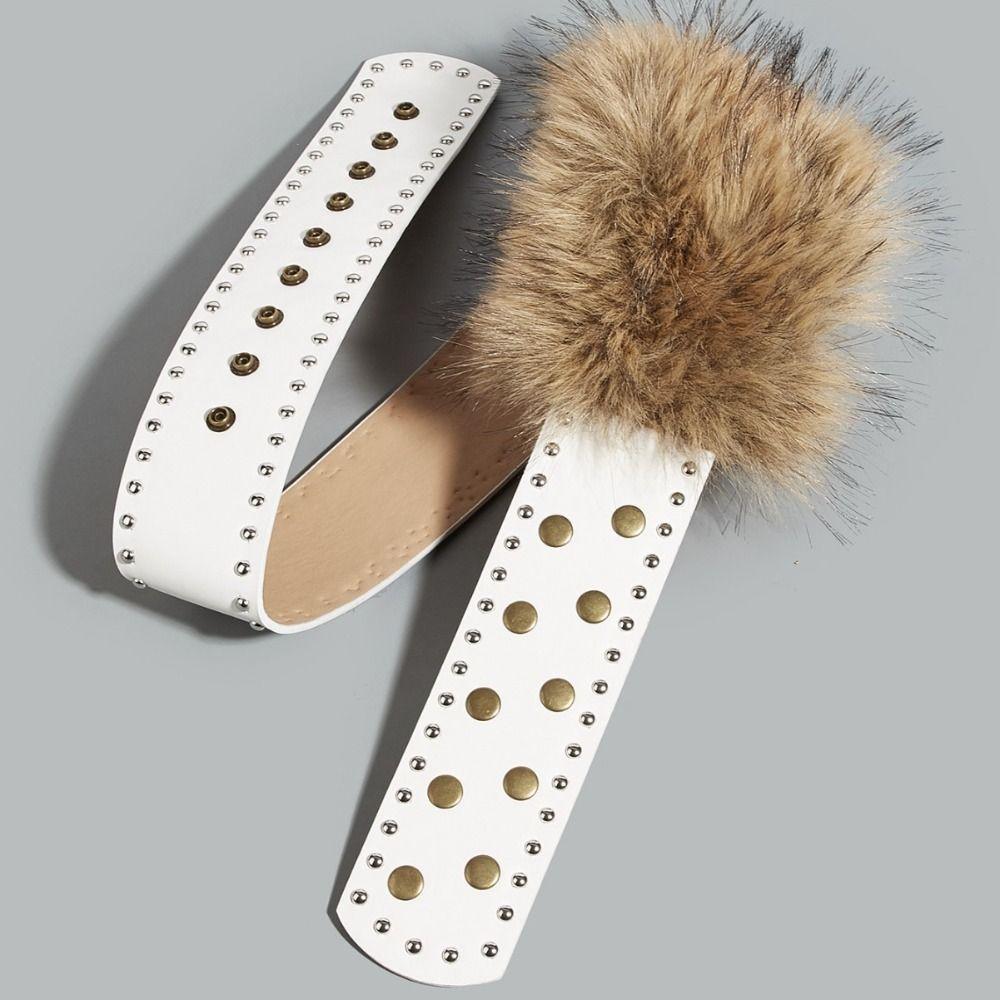 Широкий ремень в панк-стиле с заклепками, пояс Y2K, винтажный кожаный меховой ремень, аксессуары для брюк