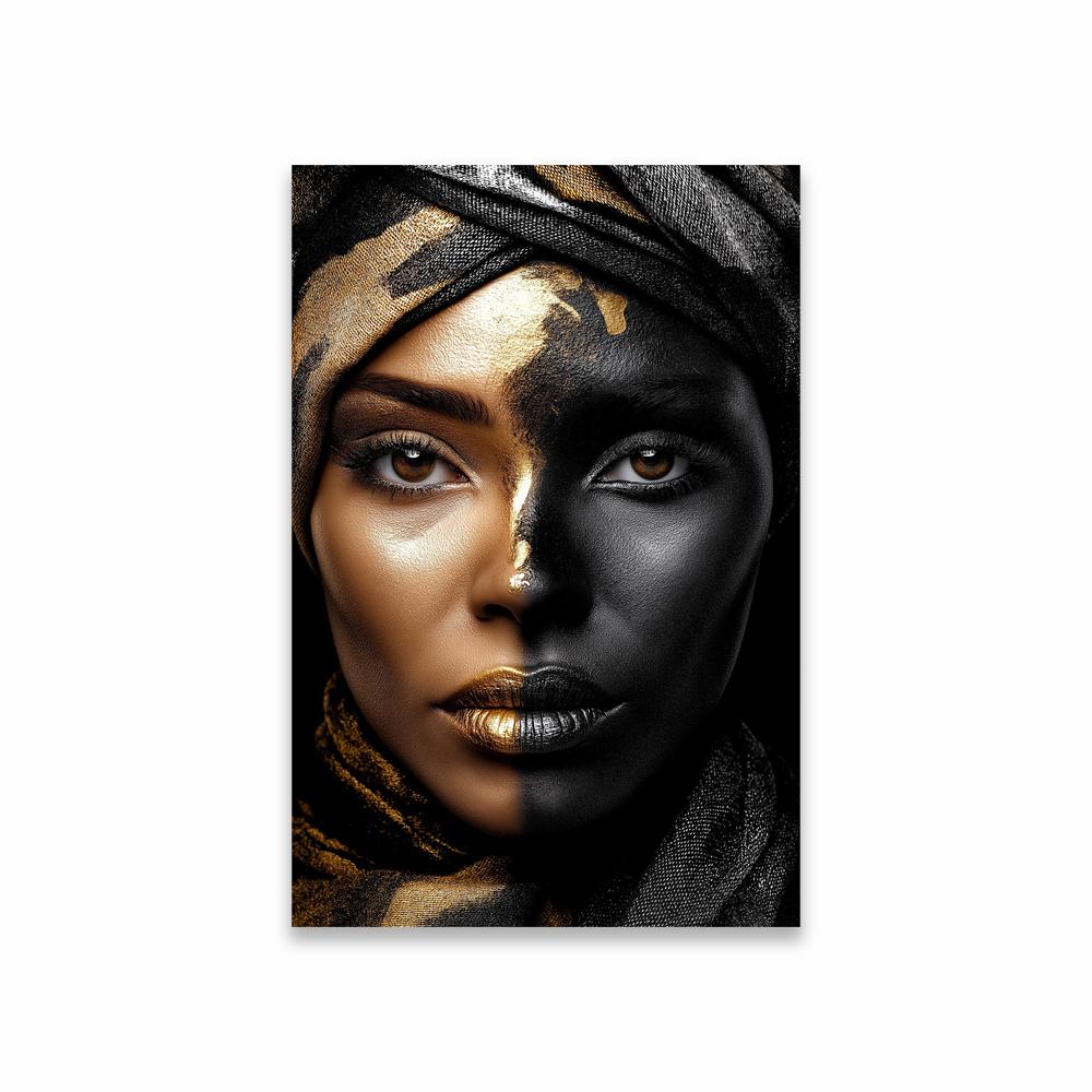 Black and Gold Abstract Woman Portrait Poster Elegant Female Art Print African American Dark Aesthetic Art Canvas Painting Decor