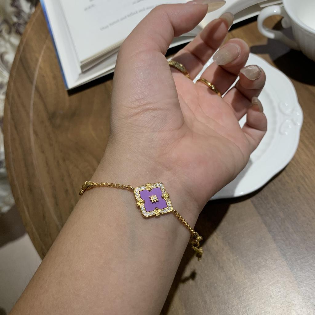 Buqi Latti Brushed Four Leaf Clover Natural White Fritillary Single Flower Bracelet Female Tiger Eye Bracelet Vintage Court