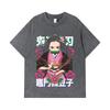 275 GSM Washed T-shirts 100% Cotton Demon Slayer V70 Nezuko Flower Print Unisex Heavy Cotton T Shirt