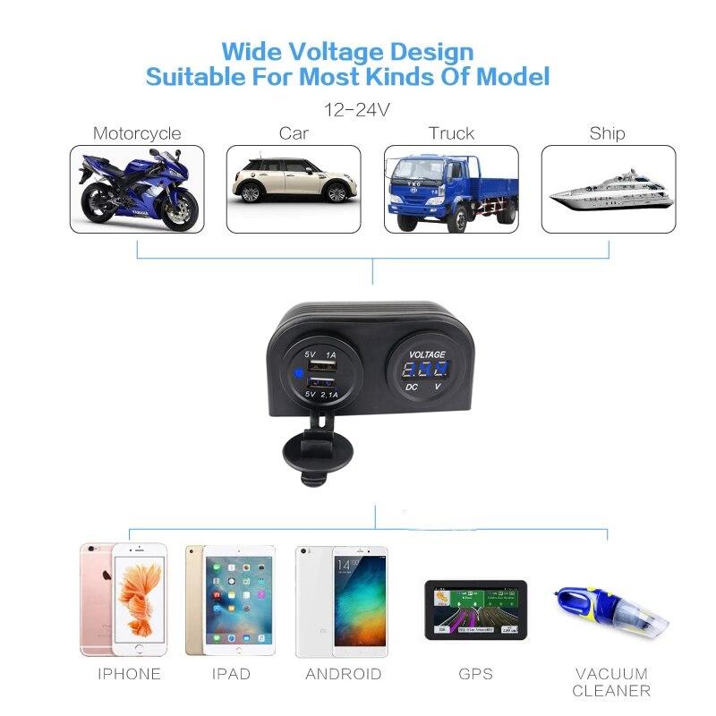 База для палатки с 2 отверстиями, 3,1 А, двойной USB, автомобильное зарядное устройство, светодиодный цифровой вольтметр для мотоцикла, лодки, морского квадроцикла, автофургона