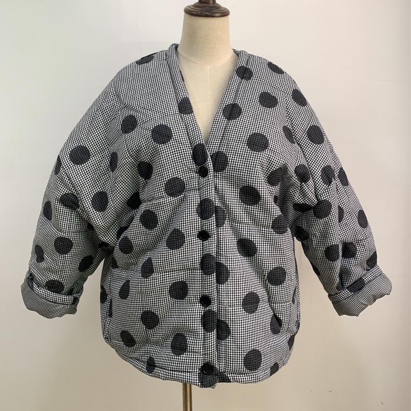 Johnature Весенние женские парки в горошек с v-образным вырезом и рукавами «летучая мышь», теплые пальто на пуговицах, свободная женская одежда, пальто