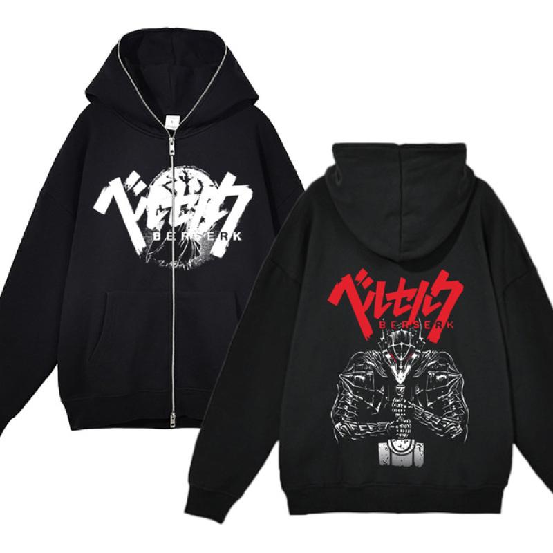 Berserk Sweatshirt Full Zip Jackets Y2k Hoodies Casual Sweatshirts Anime Print Coat Autumn Fleece Clothing Guts Hooded for Men