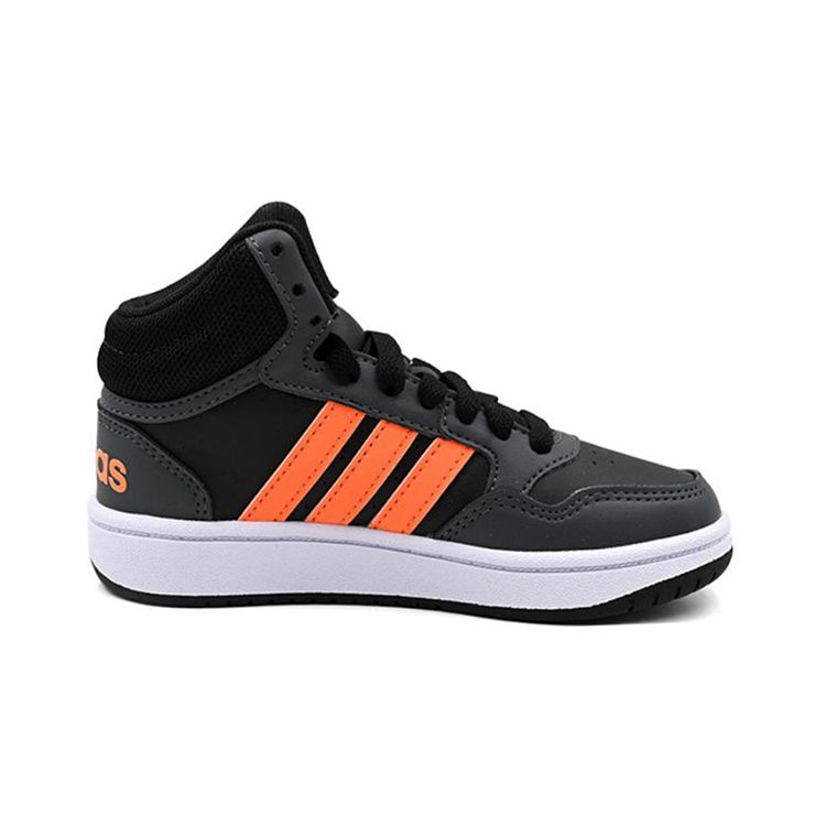 adidas Повседневные детские кроссовки Neo Hoops 3.0 Mid K из ткани, со средней высотой голенища, устойчивые к скольжению, прочные, для катания на скейтборде, черные с оранжевым, HQ4492