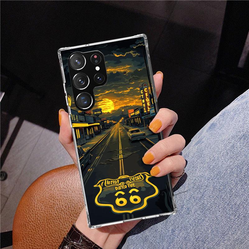 America Route 66 Phone Case For Samsung Galaxy S24 S25 Edge S26 Ultra S23 S22 S21 Plus S20 FE + Personalized Print Cover Galaxy
