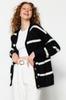 Women's Fashionable Stylish Cardigan Black Wide Fit Soft Textured Striped Knitwear Cardigan