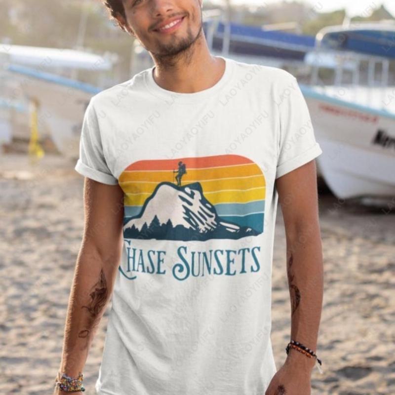 Fun Adventure Awaits Unisex Cotton Tshirts Sunset Chaser Hiking Oneck Printed Tops Nature Lovers Gift Creative Sport Man Tee