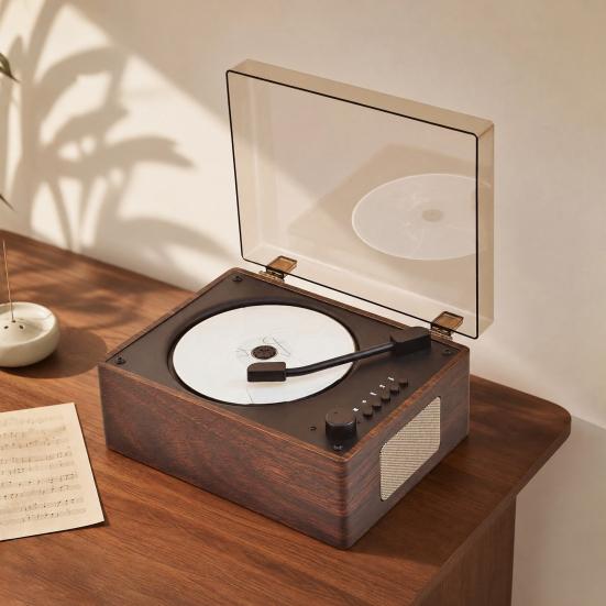 Retro Portable Music Player with Speaker, Bluetooth-compatible Desktop Player with Remote Control for Home, Support USB/Type-C