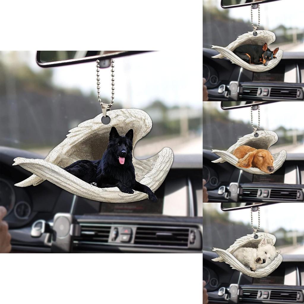 Cute Acrylic Car Mirror Pendant With Angel Wings Perfect For Dog Lovers Gifts