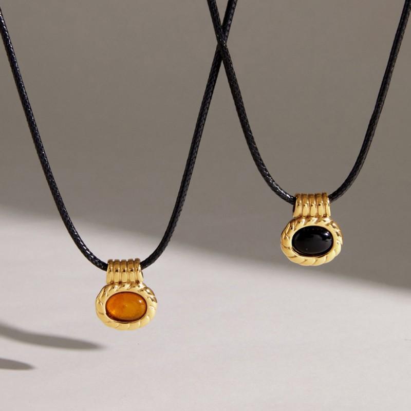 Minimalist Black Rope Resin Necklace Luxury Small Pendant Sweater Chain Stainless Steel Jewelry Women