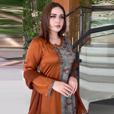 2024 Осень Женская Мода Цветной Блок Винтажный Принт Свободное Платье Большого Размера