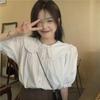 Bluzkalar Ayollar Yaponcha Shirin Lolita Uslubi Kavayyi Oq Toplar JK Ko'ylaklar Qizlar Yoqimli Volanlar Qisqa Puf Yenglar Chiroyli Yozgi