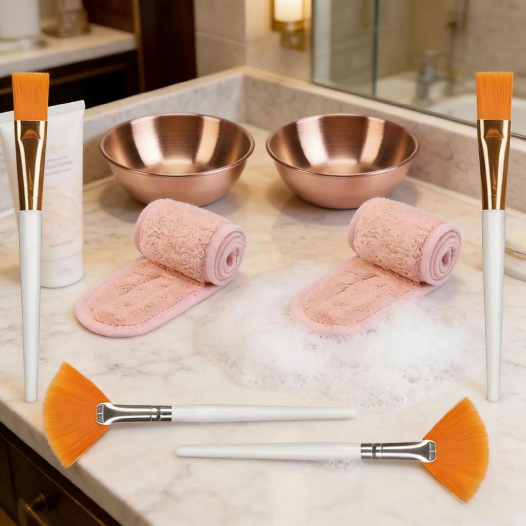 Набор из 24 предметов: миска для лица и кисточка, маска Rose Gold с повязками на голову, мягкий
