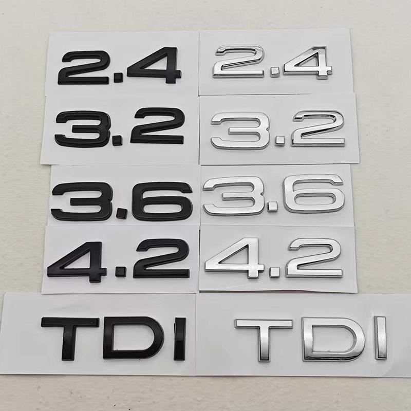 3D ABS Glossy Black 2.4 3.6 3.8 4.2 TDI Letter Emblem for Audi A3 A4 A5 A6 A7 A8 Q3 Q5 Q7 Q8 Rear Trunk Badge Sticker
