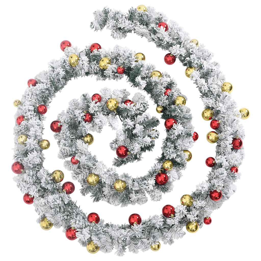 Christmas Garland with Ornaments and LED Lights Green 5 m PVC