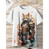 Men's T-Shirt Japanese Style Samurai Cat Graphic 3D Printed T-Shirt Casual Short Sleeved Tee Outdoor Oversized Men Clothing Tops