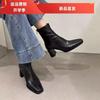 NEW Autumn Women Boots Genuine Leather Shoes Women Square Toe Chunky Heel Shoes Zip Short Modern Boots Belt Buckle Daily Shoes