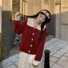 Women's Knitted Cardigan Christmas Style Blocking Color Single Breasted Button Woman Sweater Autumn Loose Comfortable Warm Famale Top