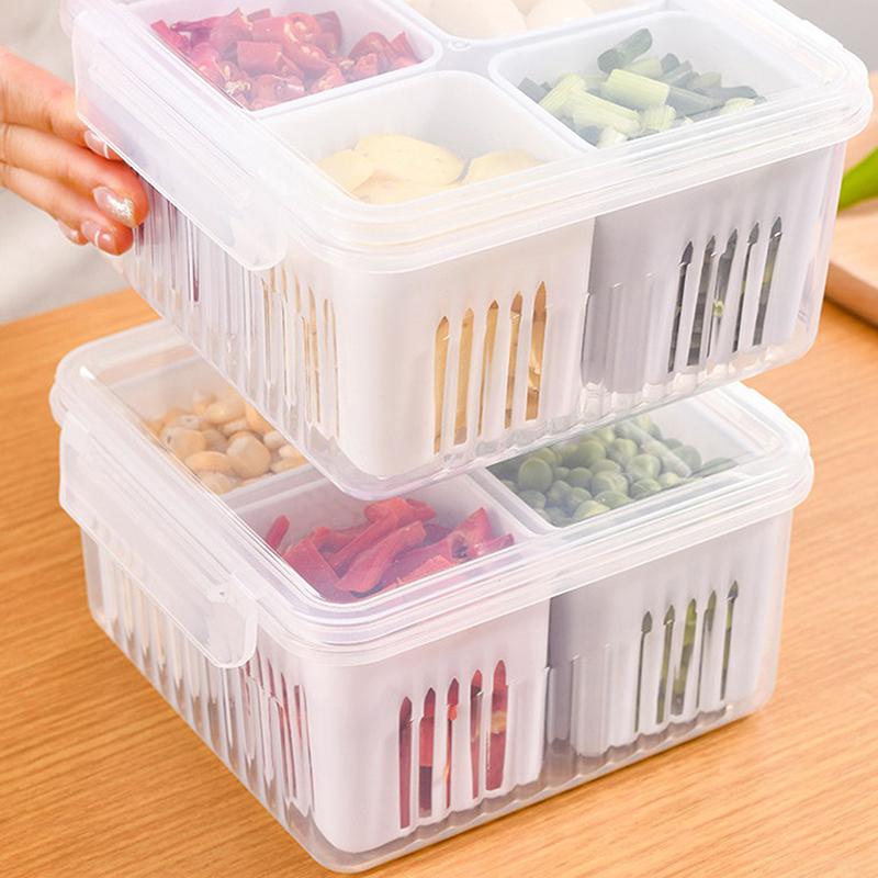 Ящик для хранения холодильника 4/6 сетка, ящик для хранения овощей, фруктов, органайзер для холодильника, сливная корзина, мясо, лук, имбирь, прозрачный, четкий