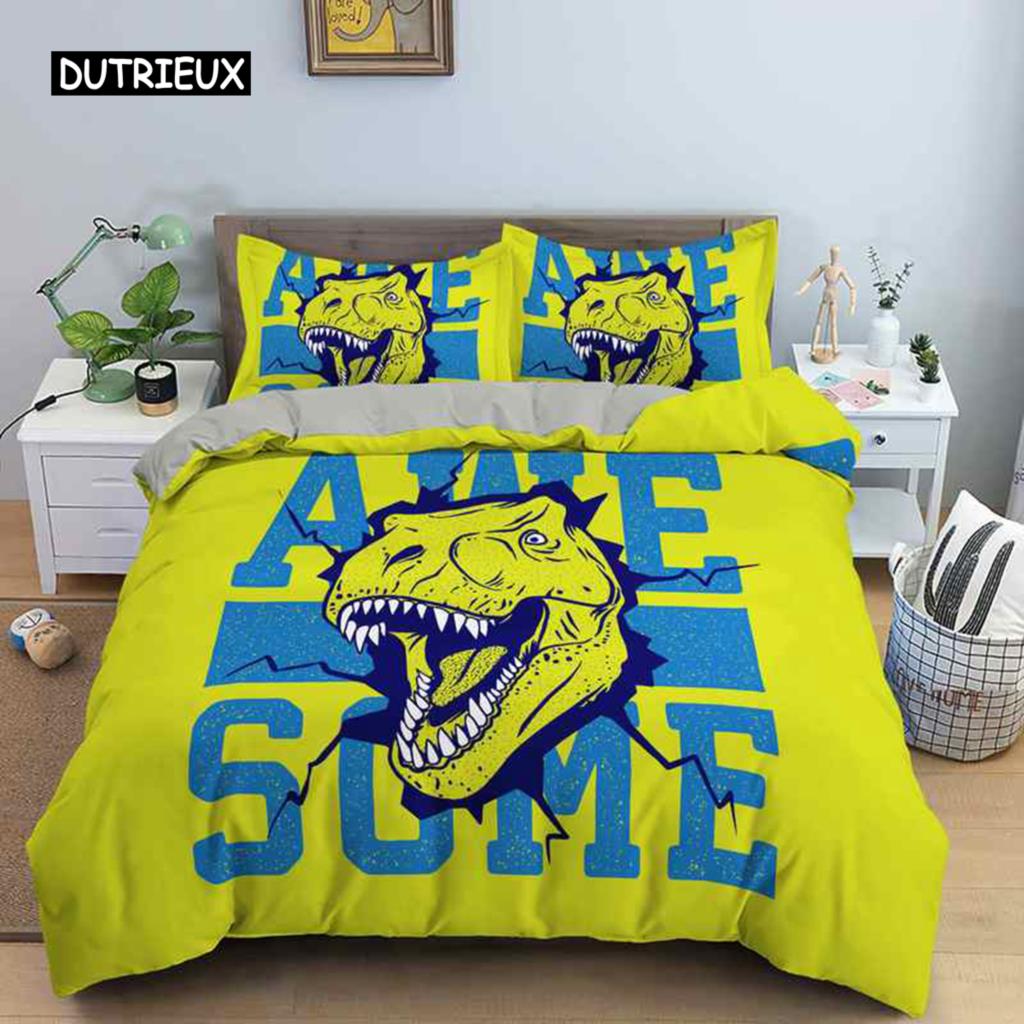 Cartoon Dinosaur Duvet Cover Animal Bedding Set Microfiber 3D Print Comforter Cover For Kids Girl Boy Bedroom Double Single Size