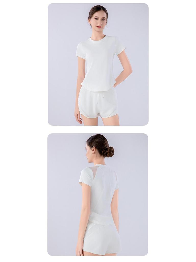 Женский летний быстросохнущий спортивный комплект из сетки: Дышащий топ с коротким рукавом свободного кроя для бега, тренировок и йоги