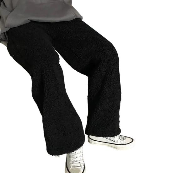 Autumn Winter Women Pants Solid Color Elastic Waist Thickened Imitation Cashmere Loose Straight Ankle Tied Trousers Streetwear